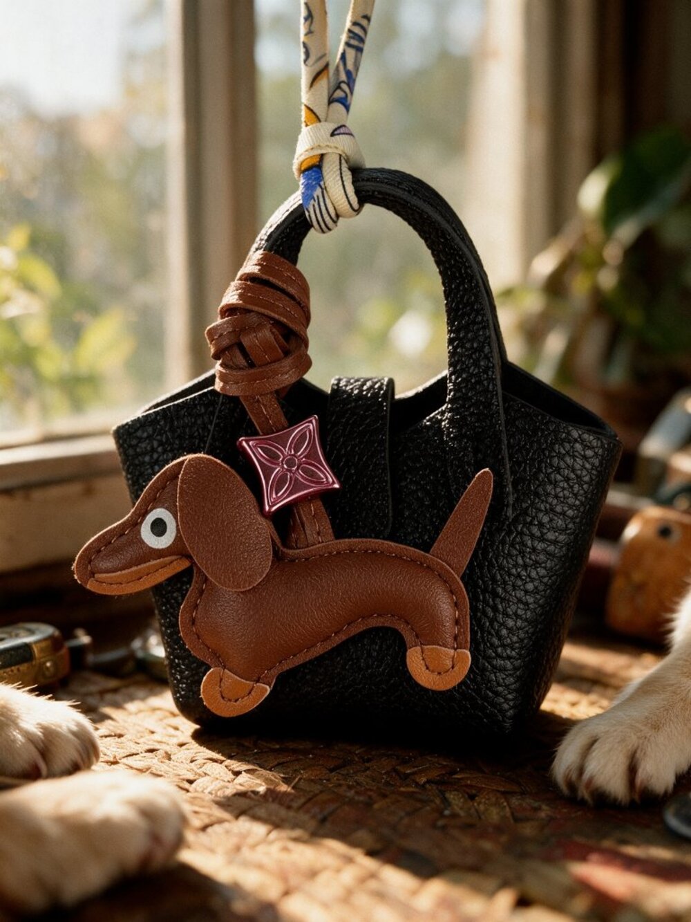 Bag Charm with Brown Wiener Dog